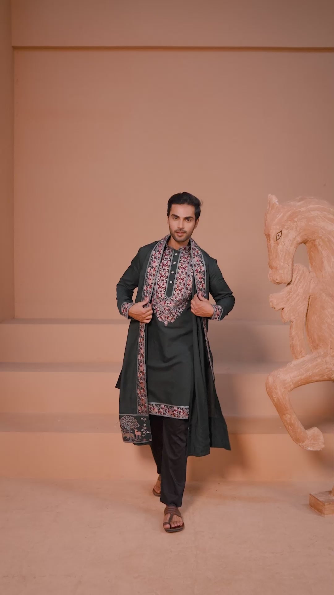 Perfect Green Festival Special Kurta with Dupatta for Mens