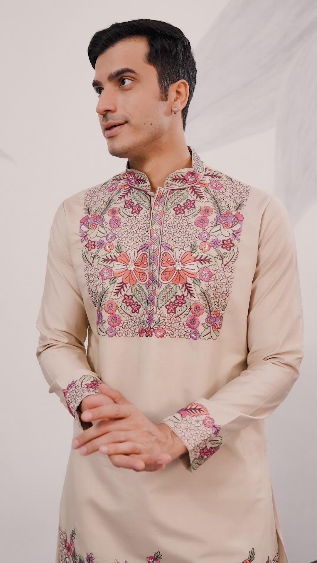 Beige Color Kurta Pant Set for Mens Traditional Outfit