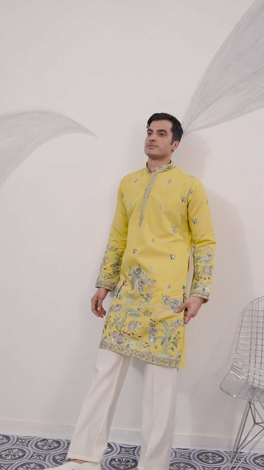 Elegant Haldi Yellow Mens Wear Kurta for Wedding Function