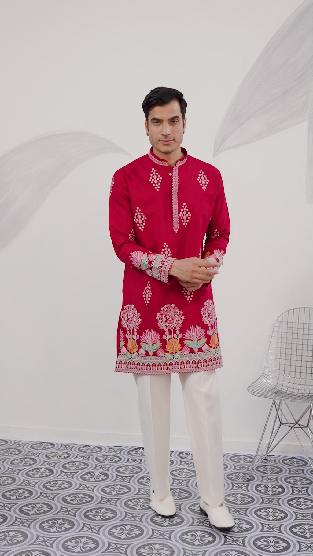 Unique Style Red Color Embroidered Kurta for Mens Wear