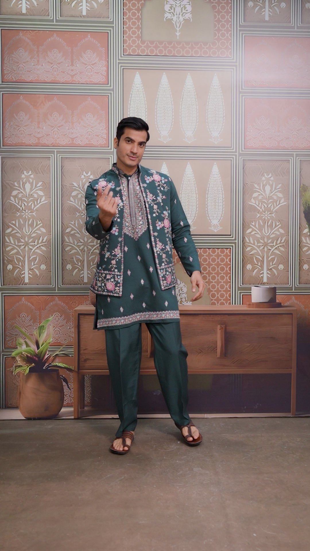 Premium Designer Green Koti Kurta Pair for Men