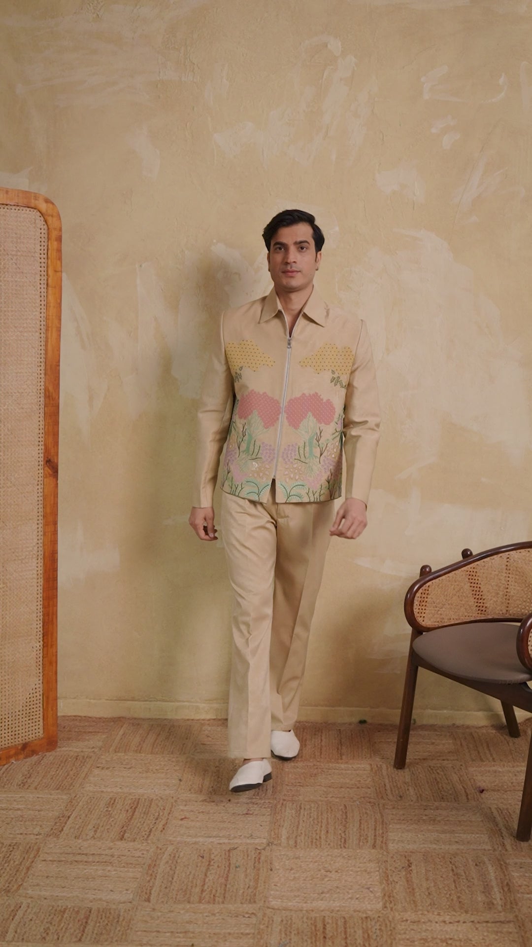 Premium Beige Bomber Jacket Set Special Mens Wear