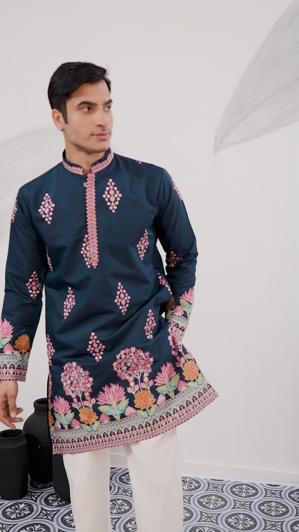 Indian Wedding Style Exclusive Teal Blue Kurta for Mens