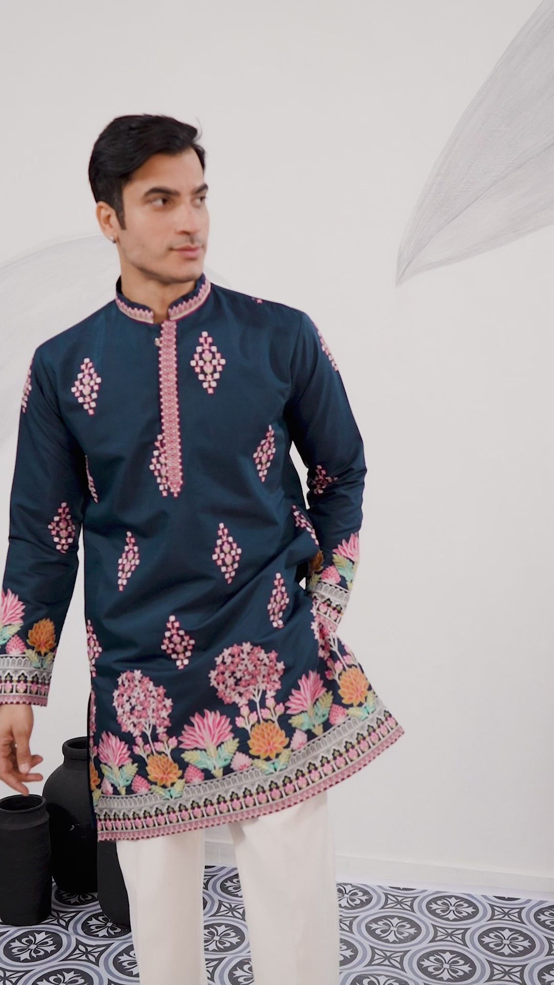 Indian Wedding Style Exclusive Teal Blue Kurta for Mens