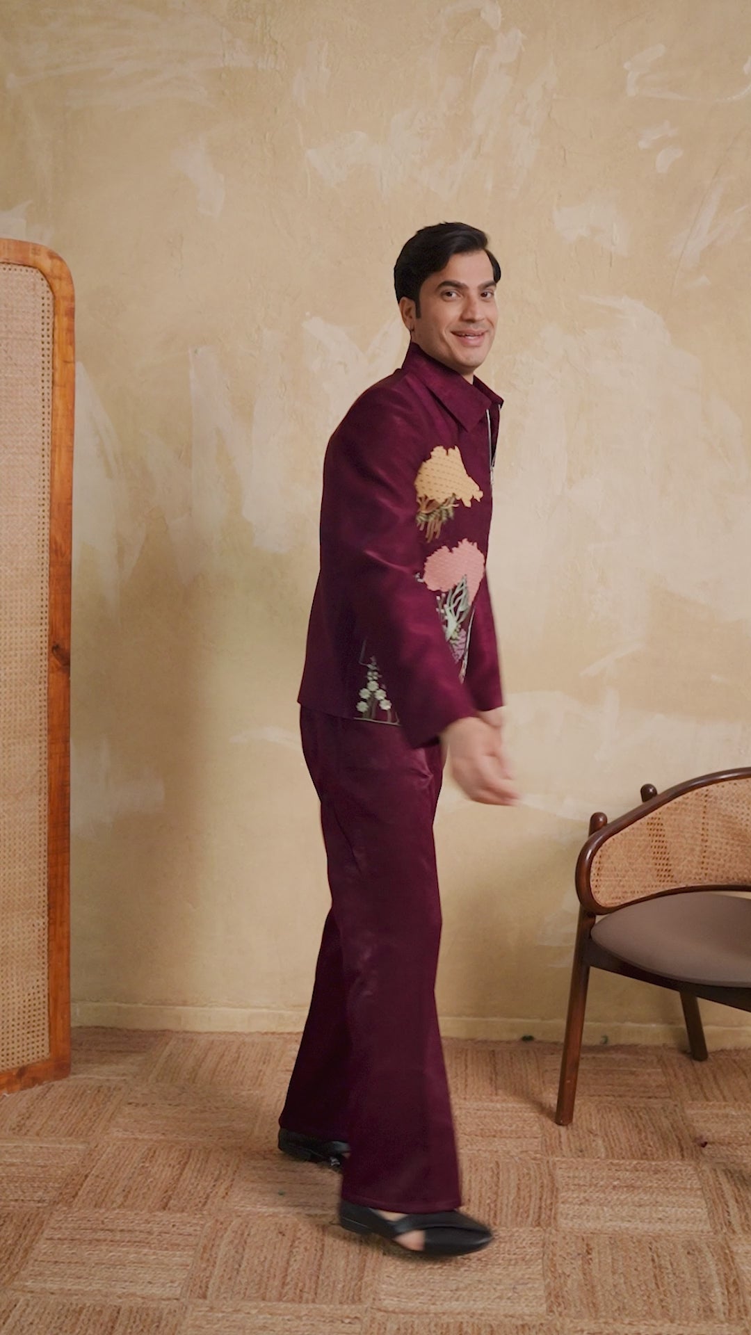 Wedding Special Maroon Velvet Bomber Jacket Set for Mens Wear