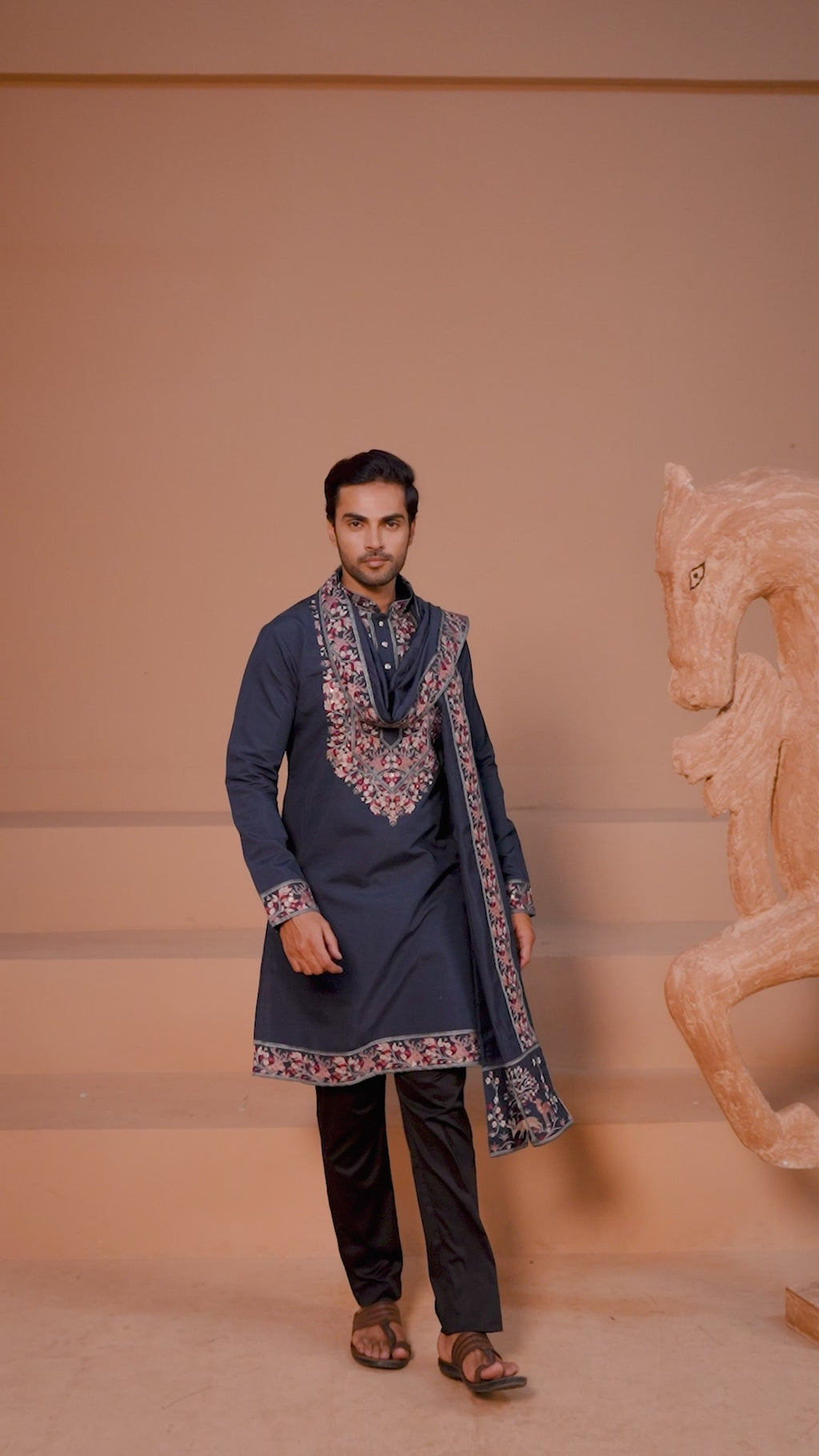 Elegant Teal Blue Kurta with Dupatta for Mens Wear