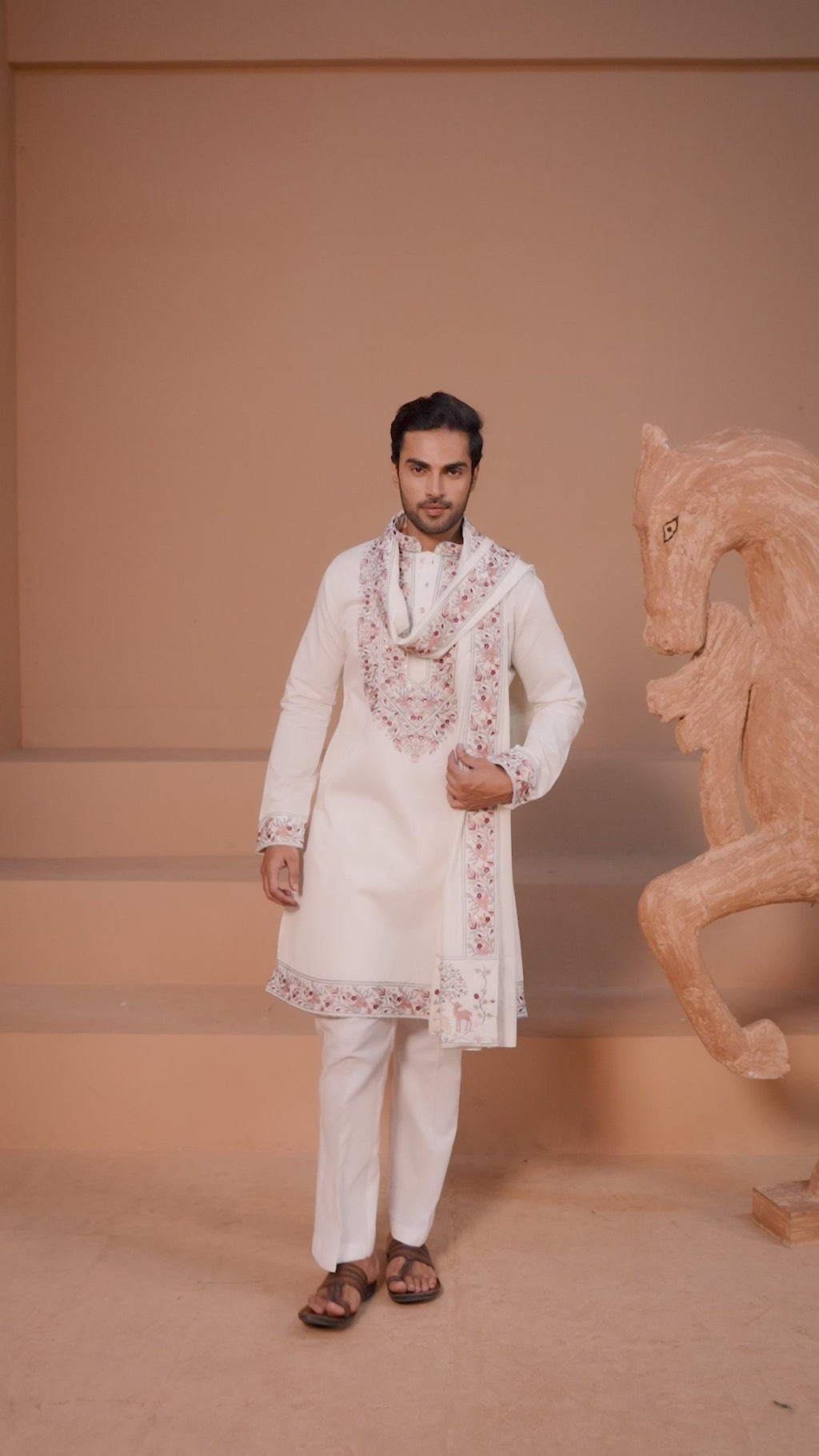 Vibrant Look White Kurta Dupatta Set for Mens Wear