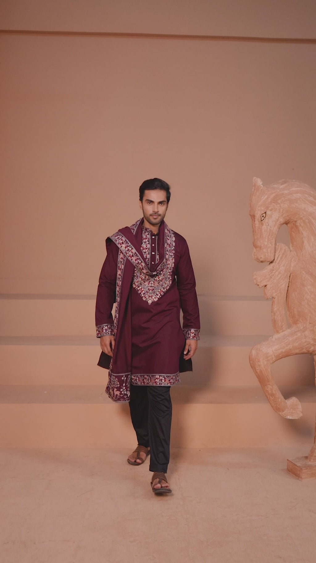 Latest Signature Maroon Kurta and Dupatta for Mens Wear