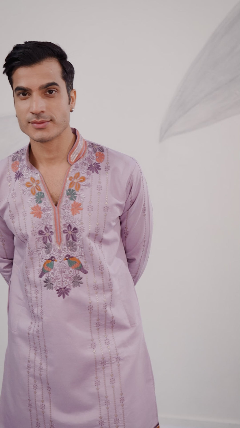Royal Look Lavender V Neck Kurta Pant for Mens Wear