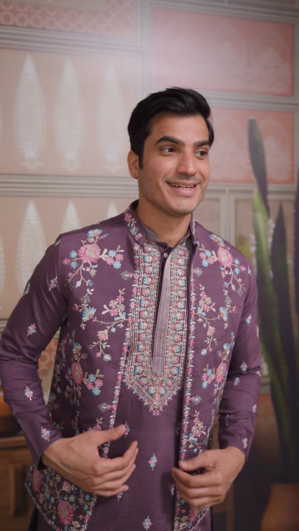 Dusty Purple Wedding Kurta with Matching Koti Set for men