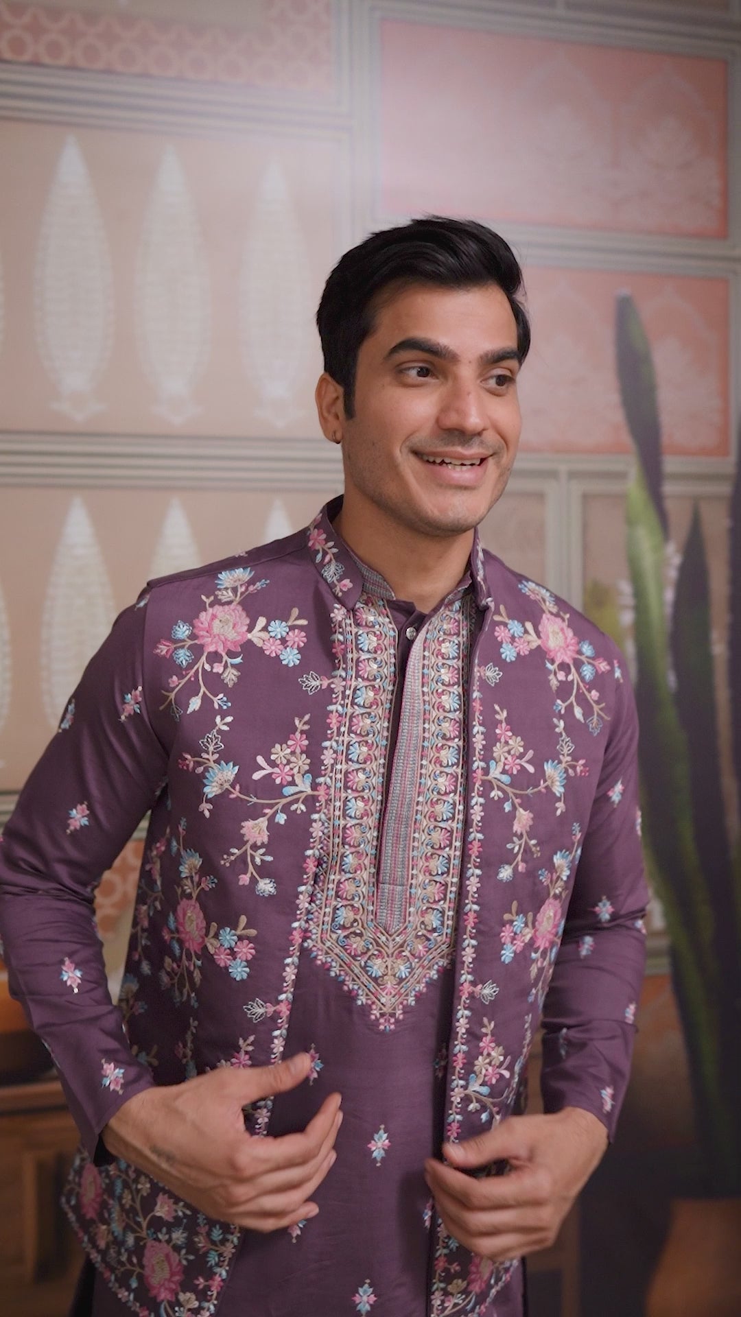 Dusty Purple Wedding Kurta with Matching Koti Set for men