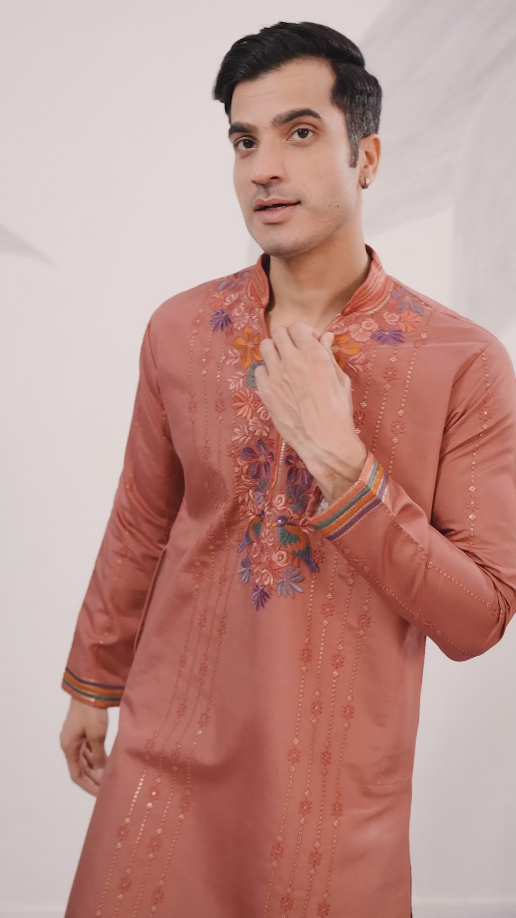 Elegant Royal V Style Orange Kurta Pant for Mens wear