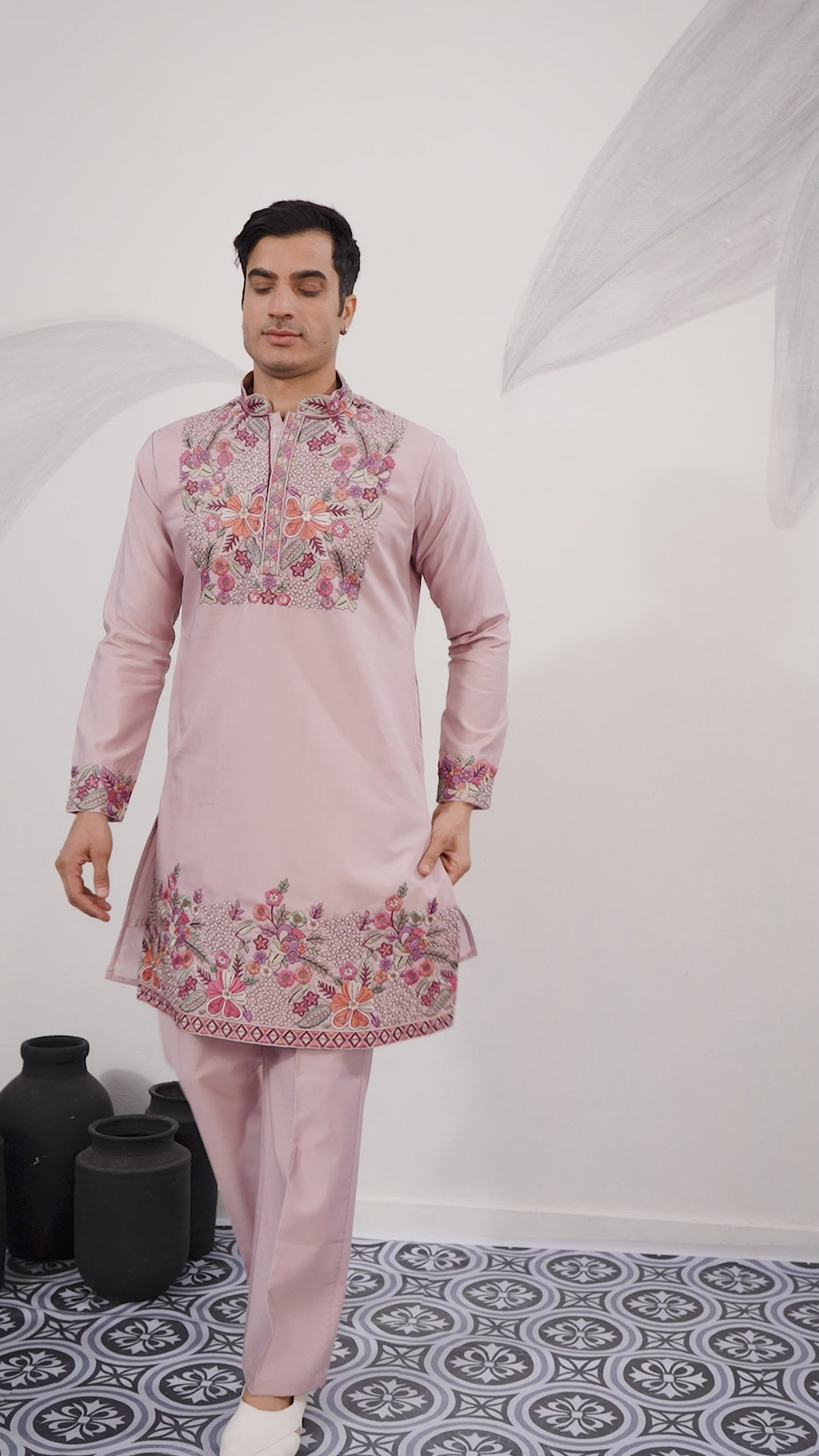 Stylish Dusty Pink Kurta Pant Set for Festive Occasions