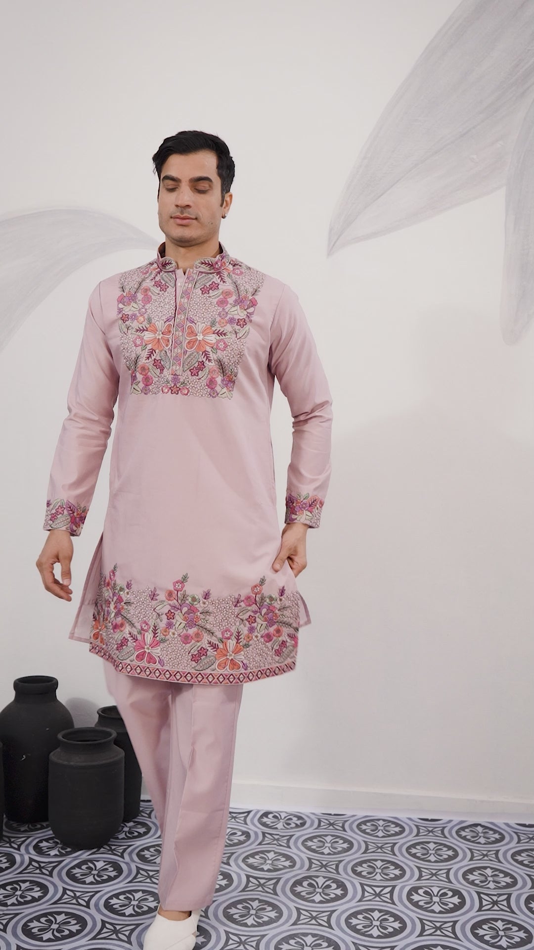 Stylish Dusty Pink Kurta Pant Set for Festive Occasions