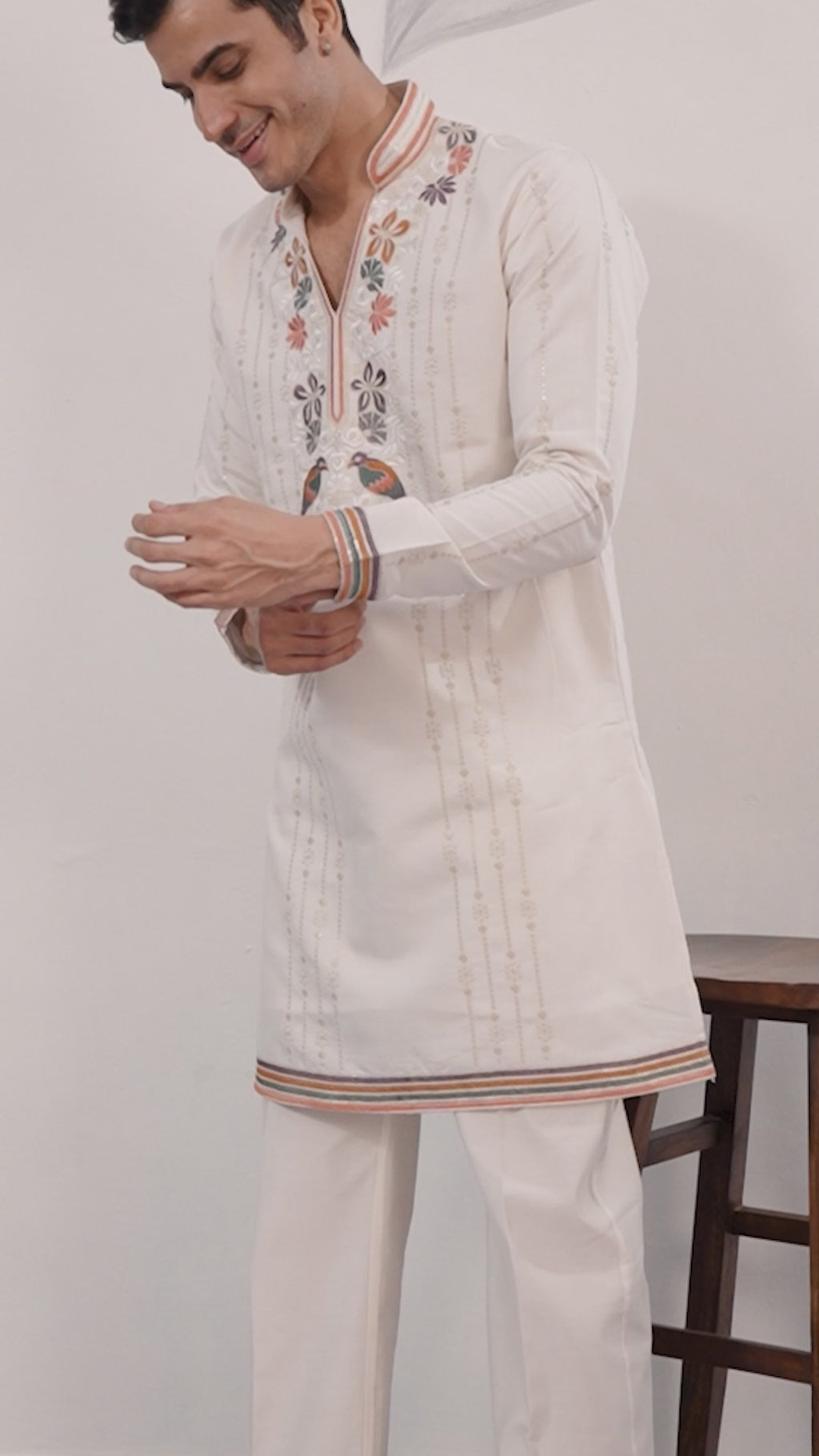 kurta Luxury White V Neck Kurta Pant for Festive Wear