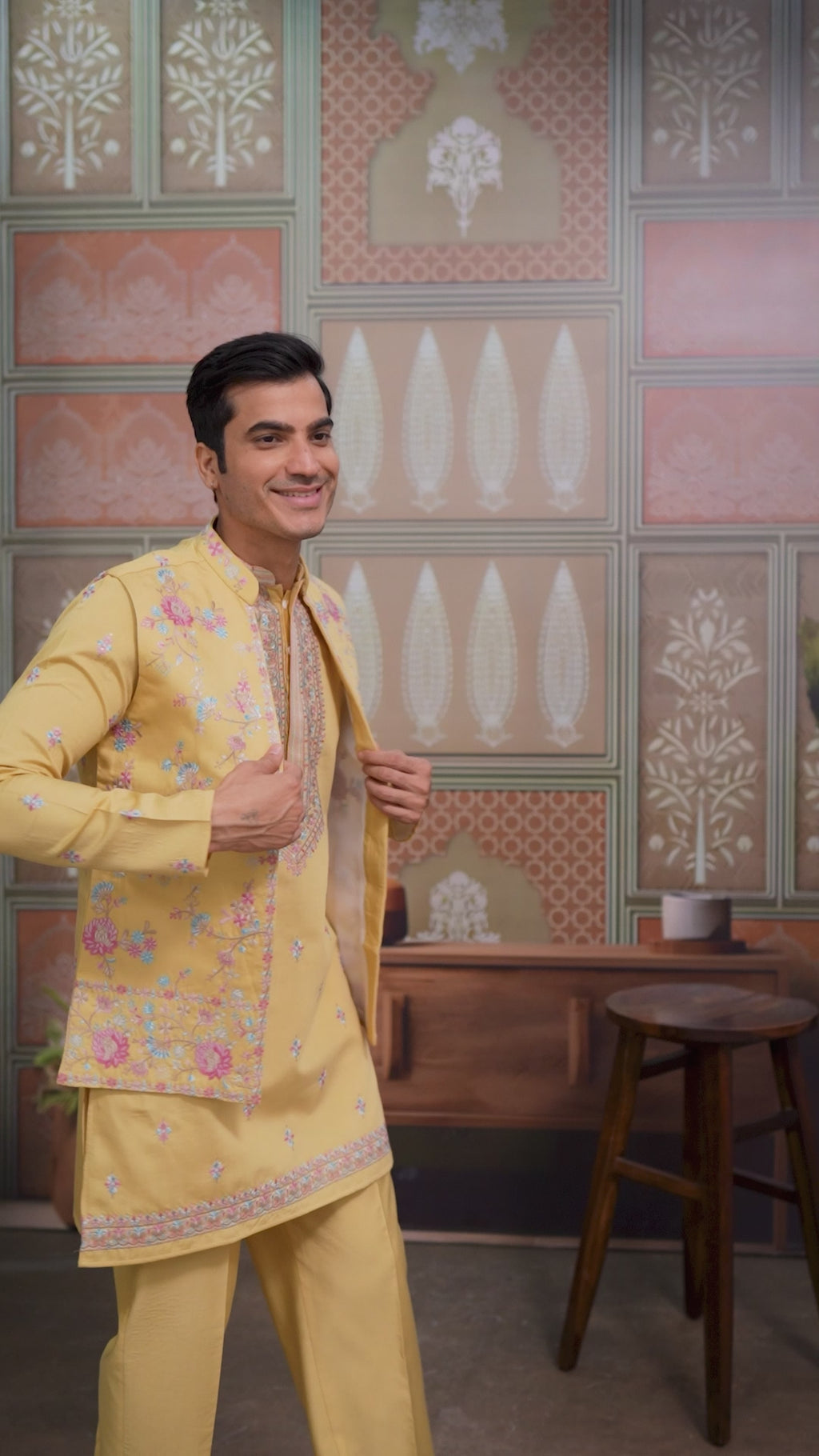 Trending Yellow Haldi Ceremony Koti Kurta for Men