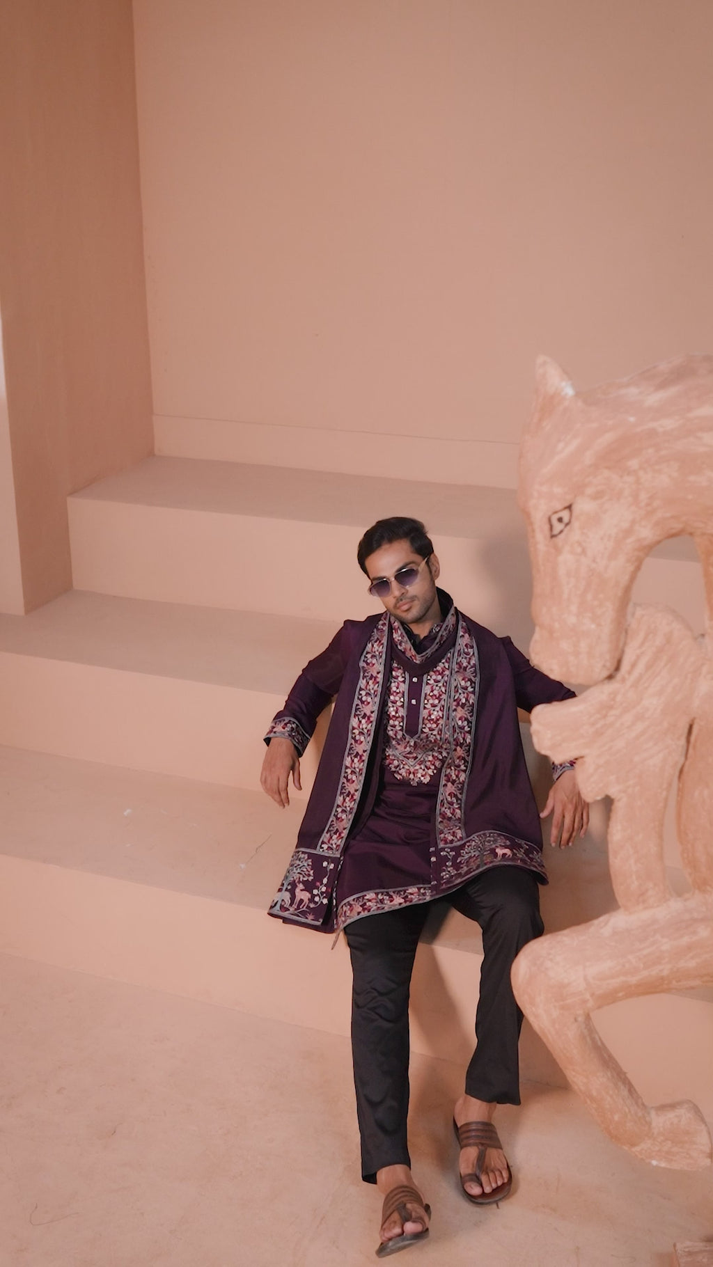 Ethnic Look Purple Kurta with Dupatta Mens Wear Special