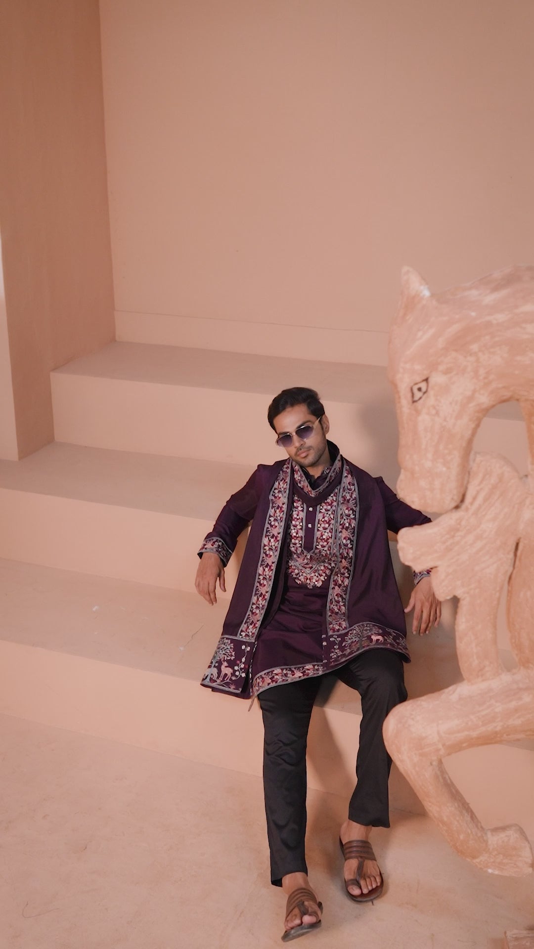 Ethnic Look Purple Kurta with Dupatta Mens Wear Special