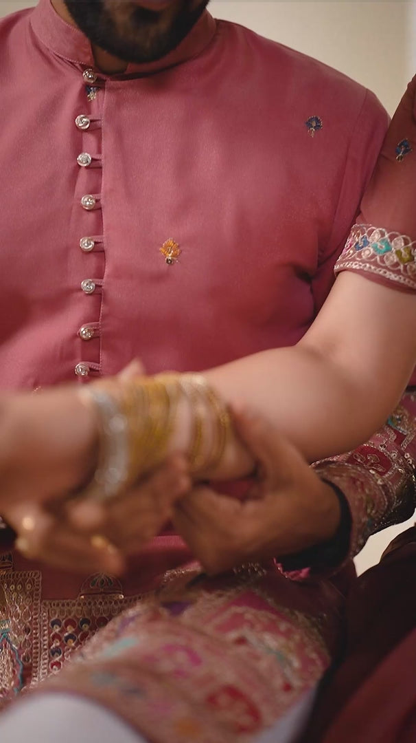 Elegant Couple Lehenga & Kurta Set – Pink