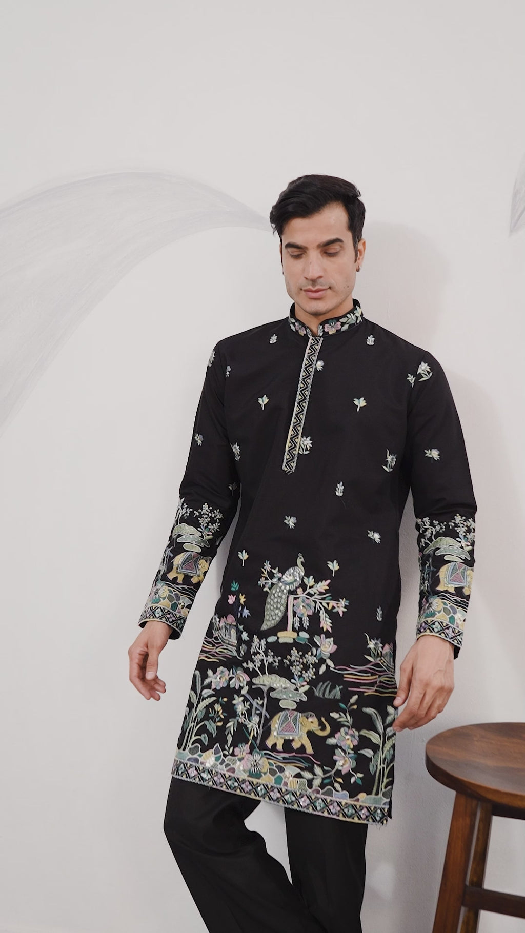 Special Wedding Celebration Ethnic Black Kurta for Mens Wear