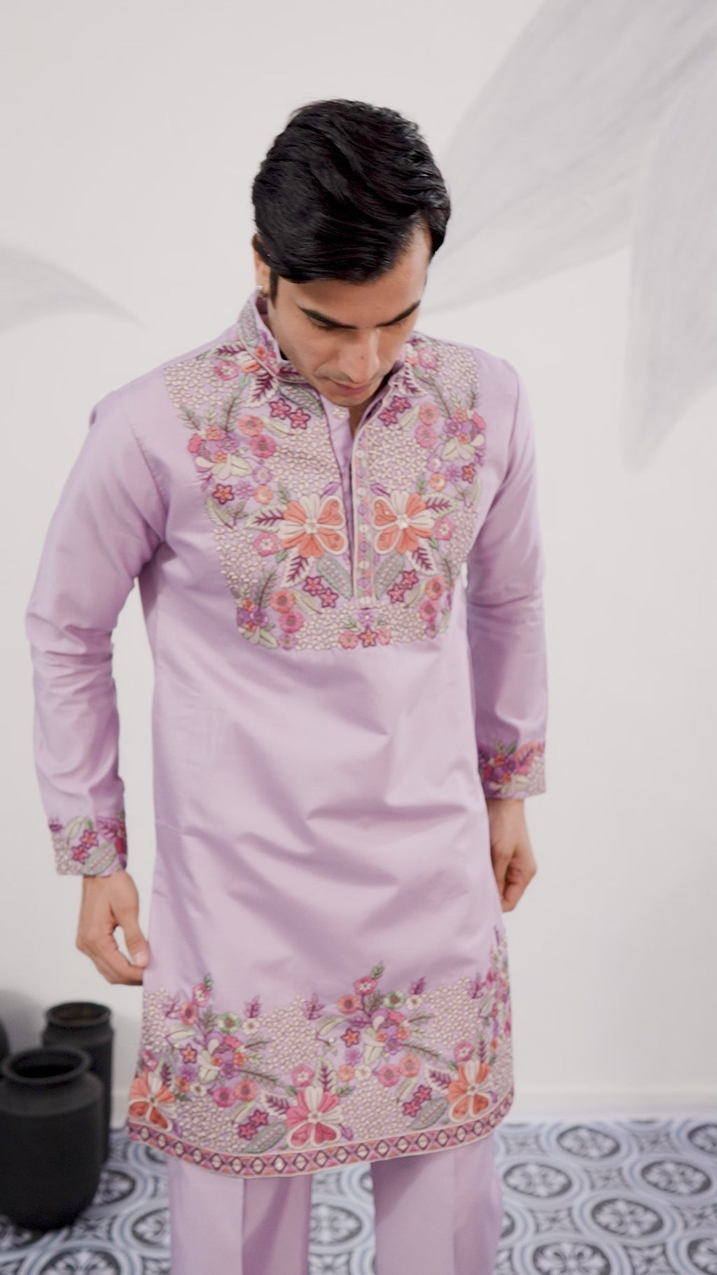 Lavender Kurta Pant Set for Traditional Mens Fashion