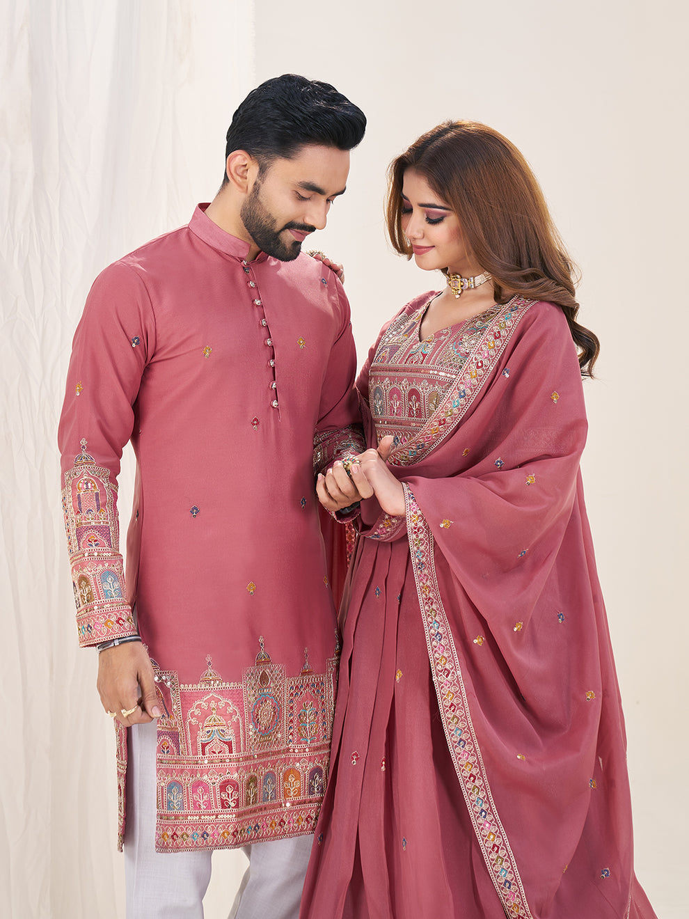 Elegant Couple Lehenga & Kurta Set – Pink