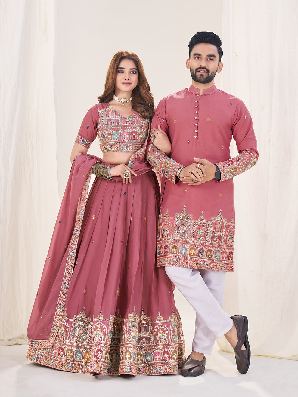 Elegant Couple Lehenga & Kurta Set – Pink