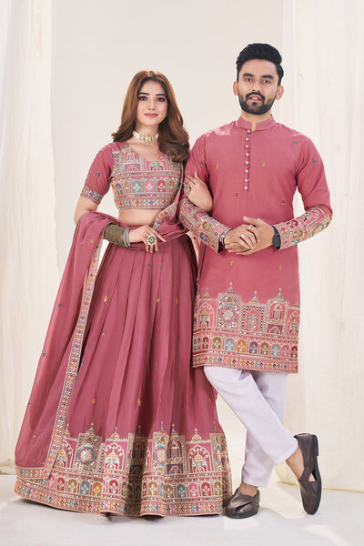 Elegant Couple Lehenga & Kurta Set – Pink