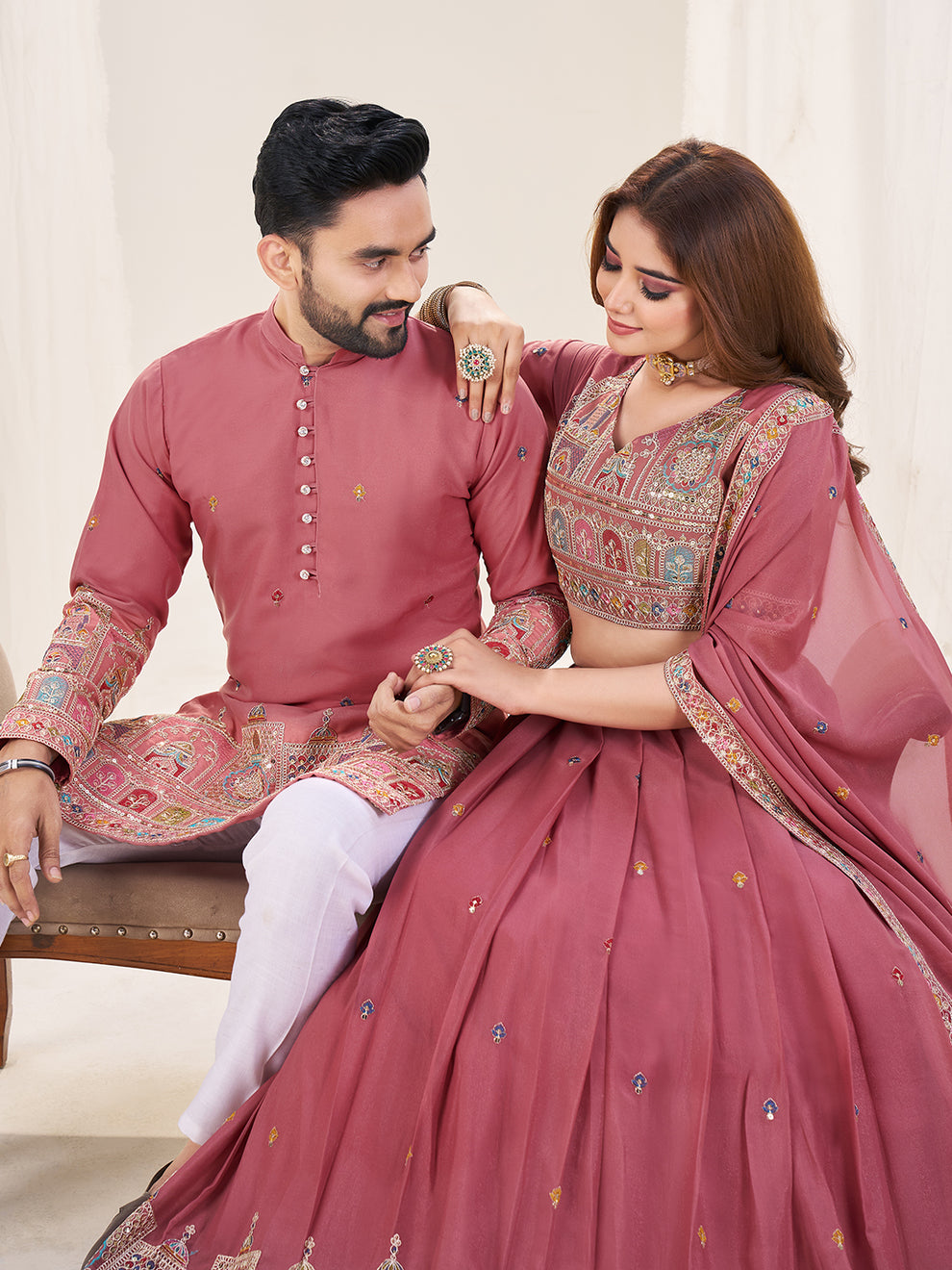 Elegant Couple Lehenga & Kurta Set – Pink