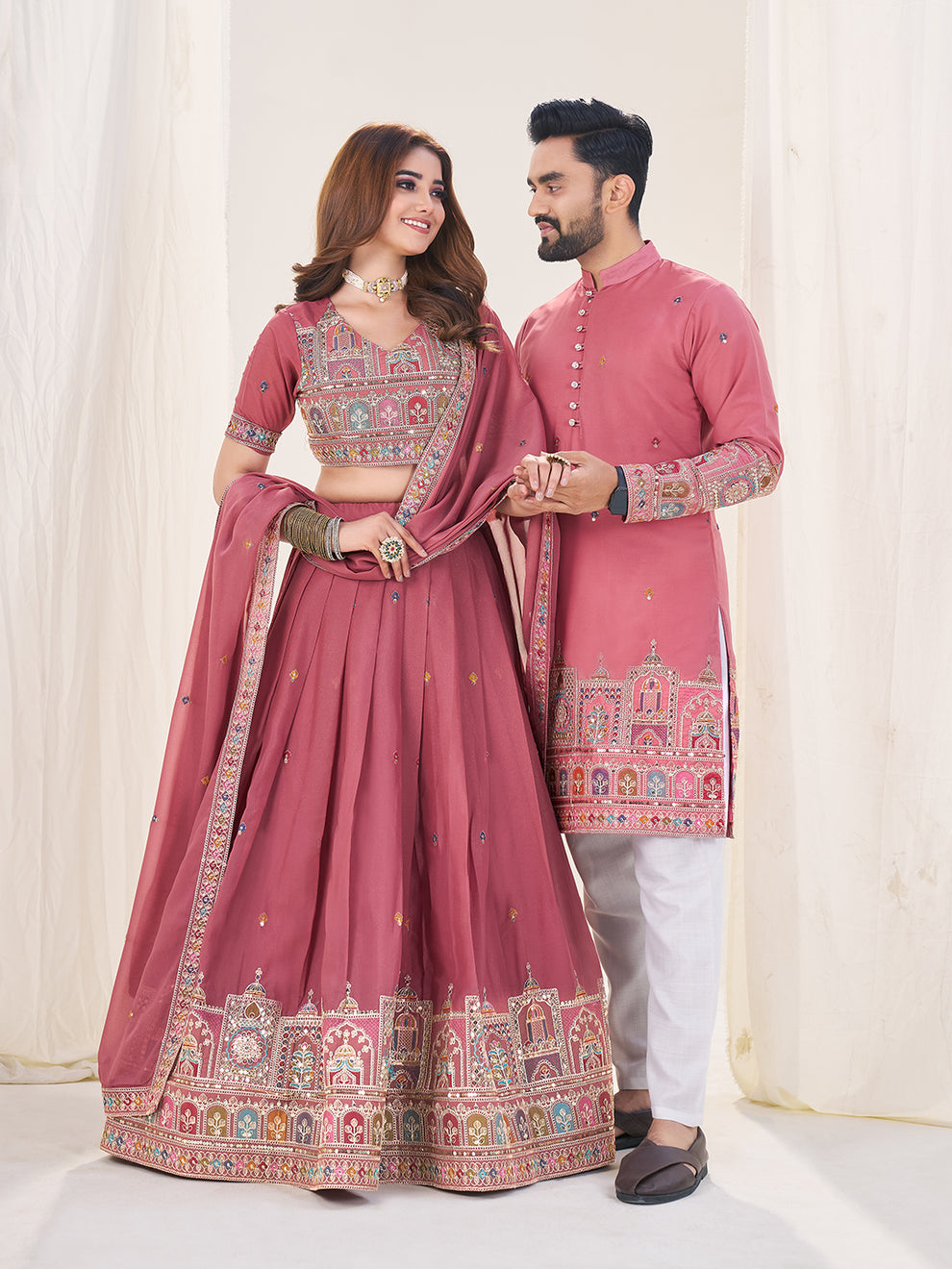 Elegant Couple Lehenga & Kurta Set – Pink