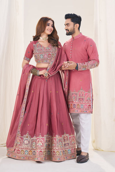 Elegant Couple Lehenga & Kurta Set – Pink